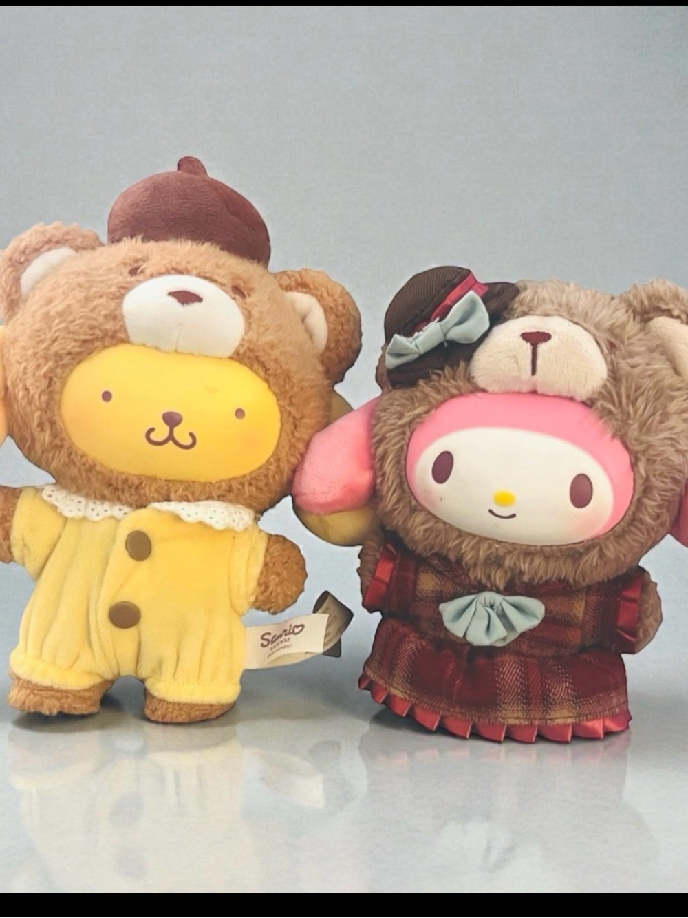 Sanrio Yellow Bear and Pink My Melody Plush Duo in Brown Costumes